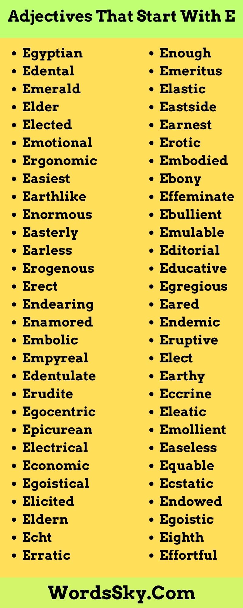 Adjectives That Start With E