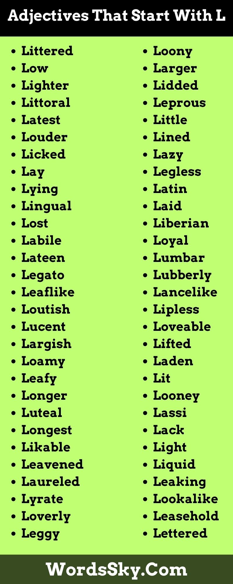 Adjectives That Start With L