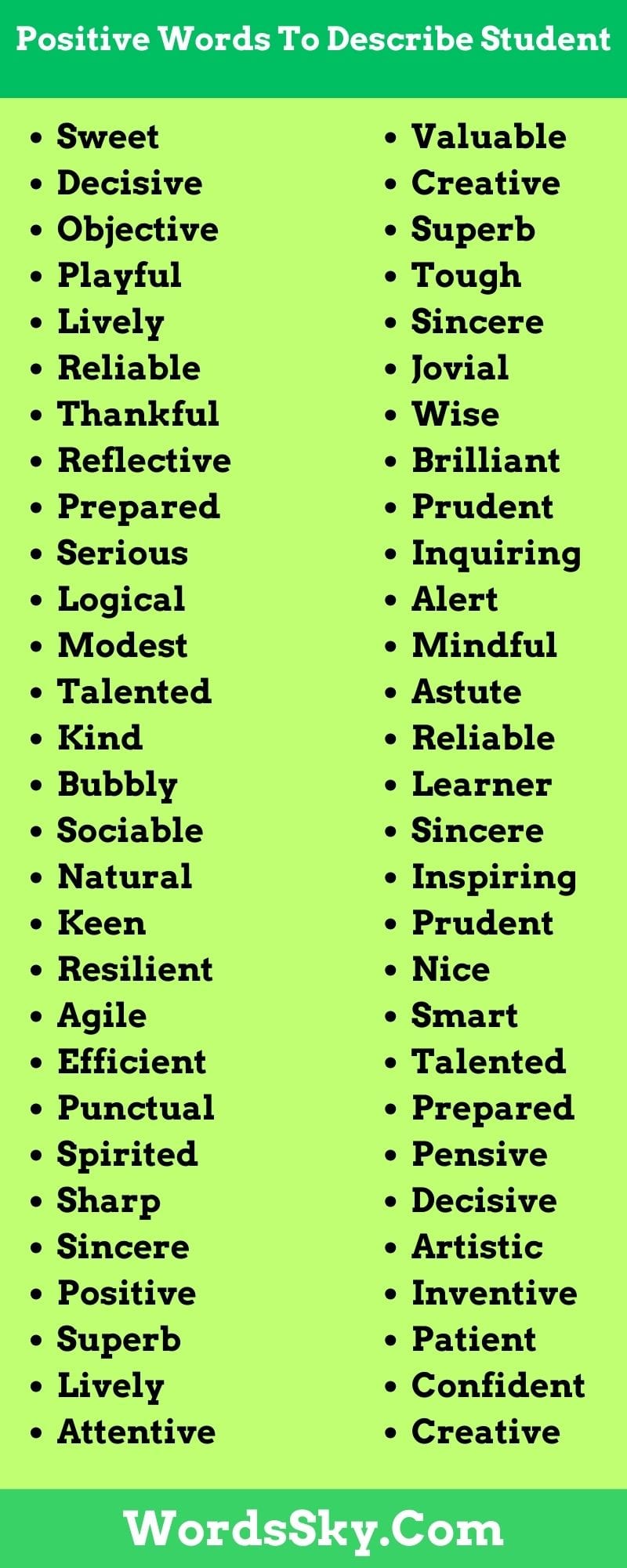 Positive Words To Describe Student