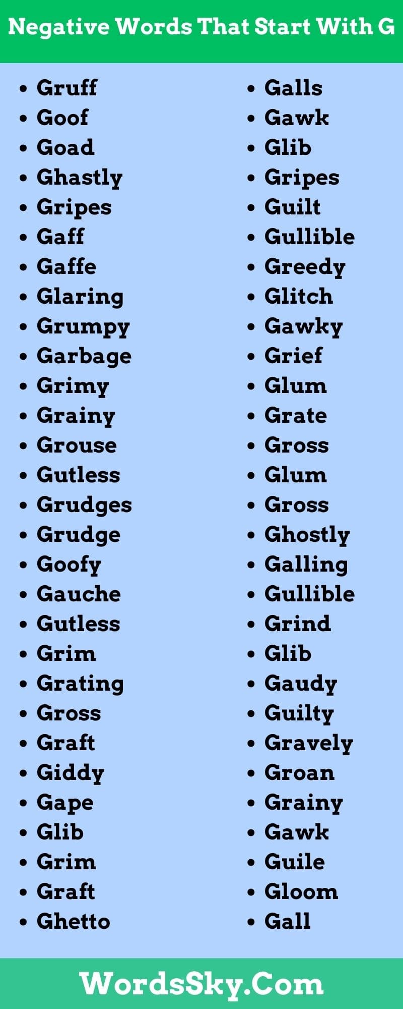 Negative Words That Start With G