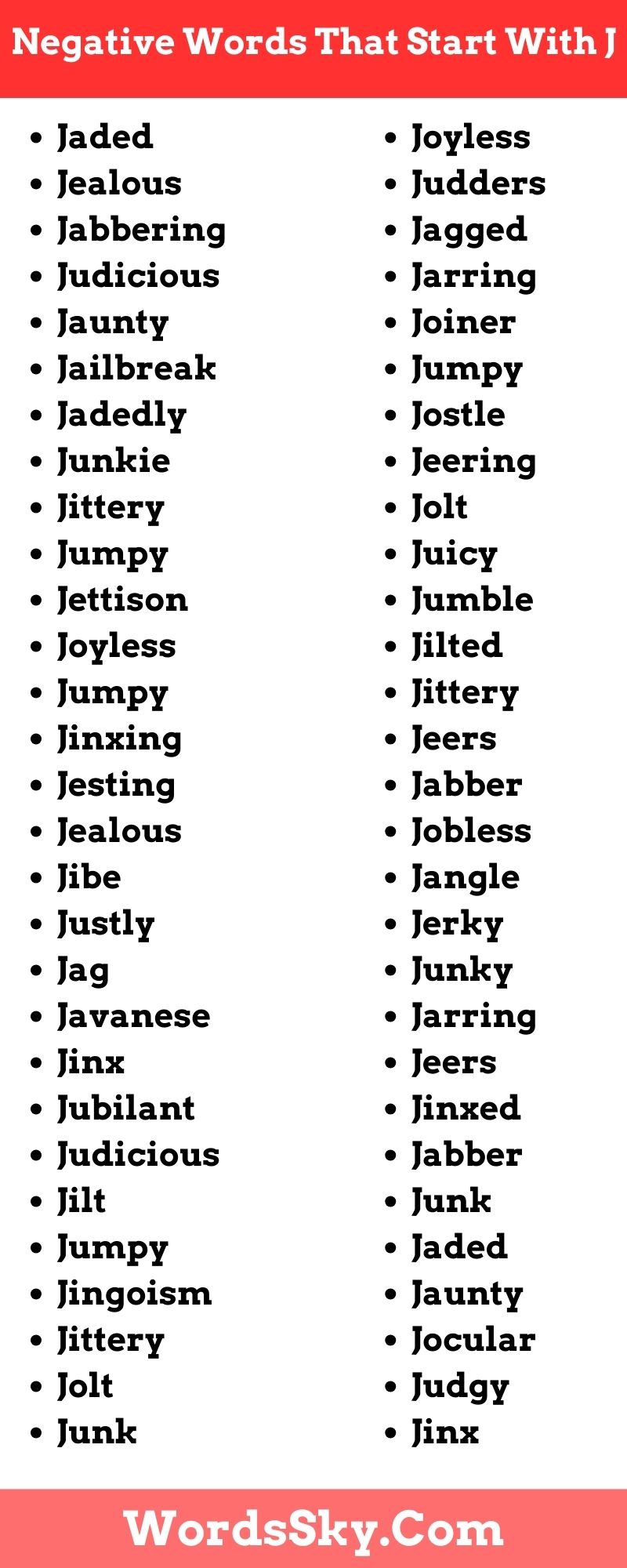 Negative Words That Start With J